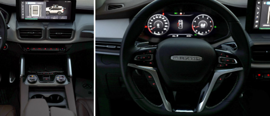 D90 Max interior tech: Touchscreen dashboard and luxurious seating inside the Maxus D90 Max.