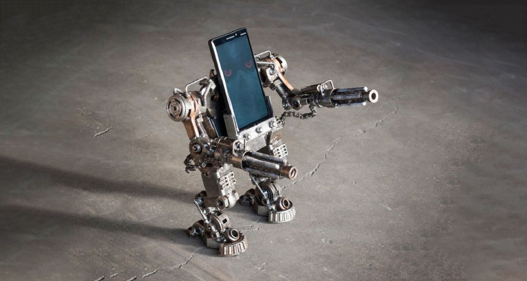 Metal Mech Warrior Phone Stand handmade in Bahrain