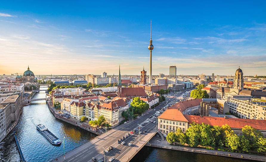 Berlin city skyline with Brandenburg Gate