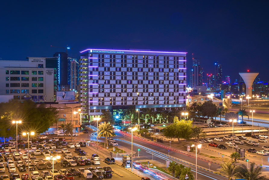Exterior of InterContinental Regency Bahrain at dusk