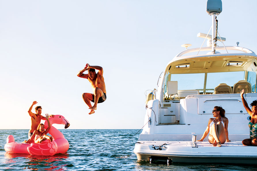 Guests exploring Bahrain coastline on modern boat