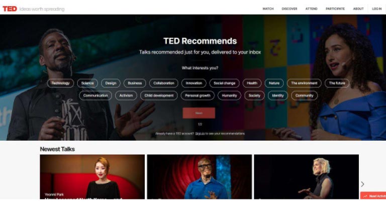 TED website featuring inspiring talks and ideas